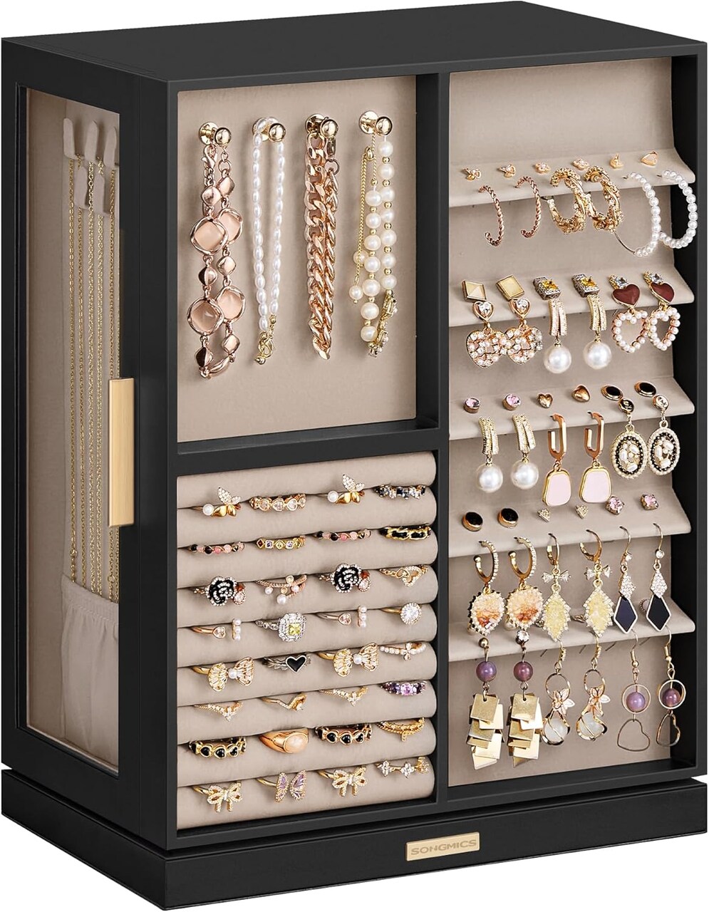 Jewelry Box 360° Rotating, Jewelry Storage Case with 7 Drawers, Jewelry Organizer, Glass Window, Spacious, Vertical Jewelry Storage, Open Design, Christmas Gift, Ink Black UJBC201B01